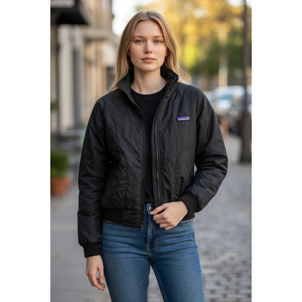 Patagonia Duality Bomber Jacket Black Fleece Lined Full Zip XS Black